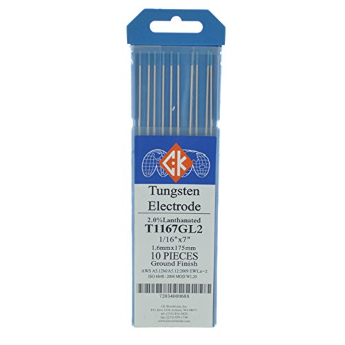 CK T1167GL2 2% Lanthanated Tungsten Electrode 1/16" X 7", 10 pack