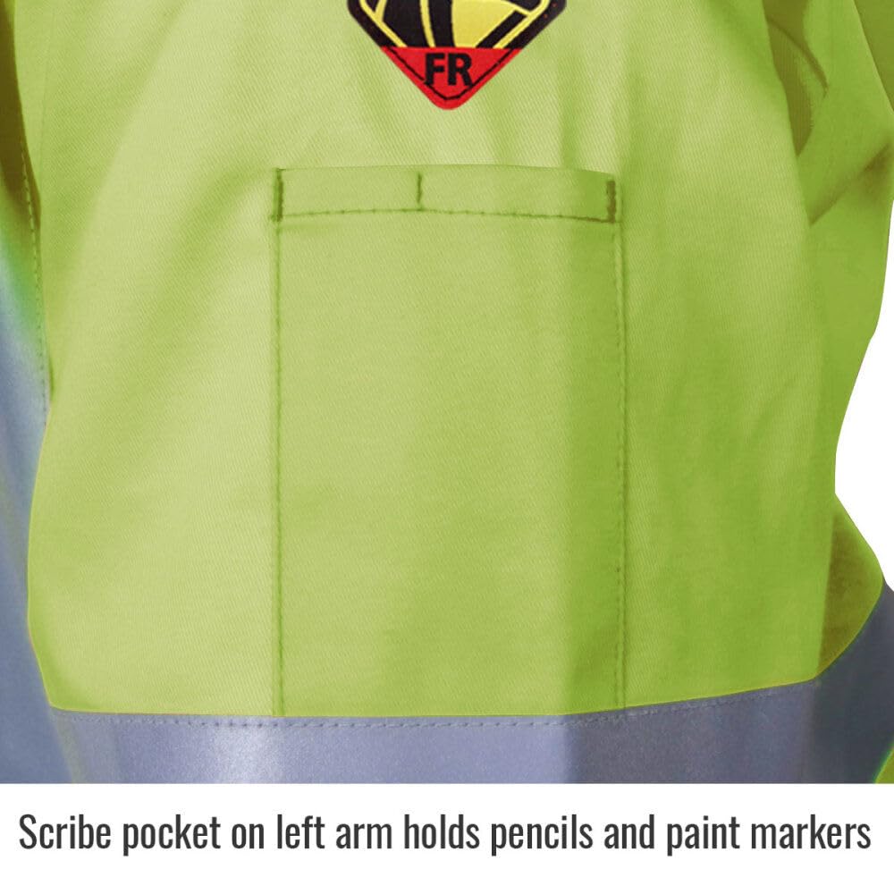 Black Stallion JF1012-LM Hi-Vis Safety FR Cotton Welding Jacket with FR Reflective Tape, Lime, 2X-Large