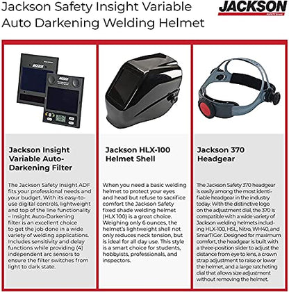 Jackson Safety Insight Auto Darkening Welding Helmet, Digital Variable Auto Darkening Filter and HLX100 Shell, Universal Size Black