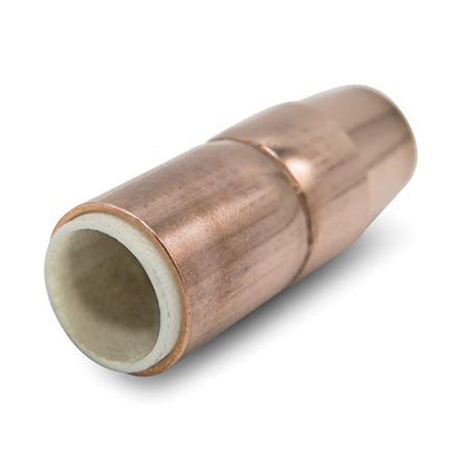 Miller AccuLock S Large Thread-On Nozzle with copper finish by Bernard Welding, ideal for precision welding and Miller nozzle replacement as a Mig consumable.