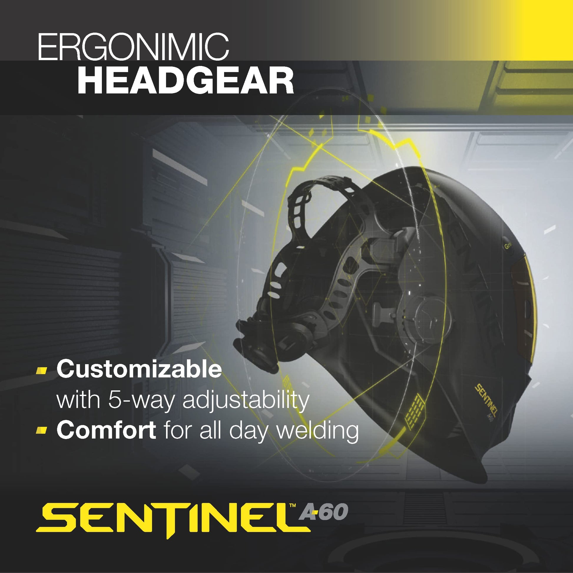Back view of the ESAB 0700600860 Sentinel A60 Welding Helmet showcasing its Halo headgear for a custom fit.
