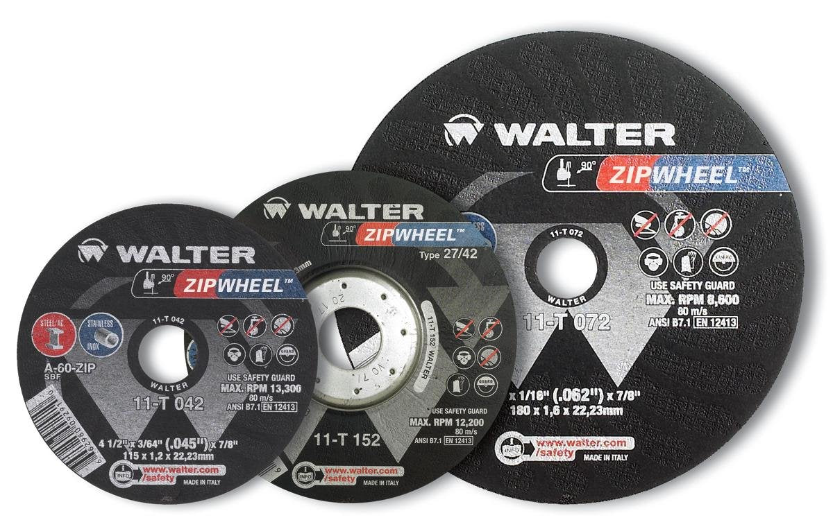 Walter 11T142 ZIP Cut-Off Wheel, 4-1/2 x 3/64 x 7/8 in, Type 27, A-60-ZIP, 25 Pack