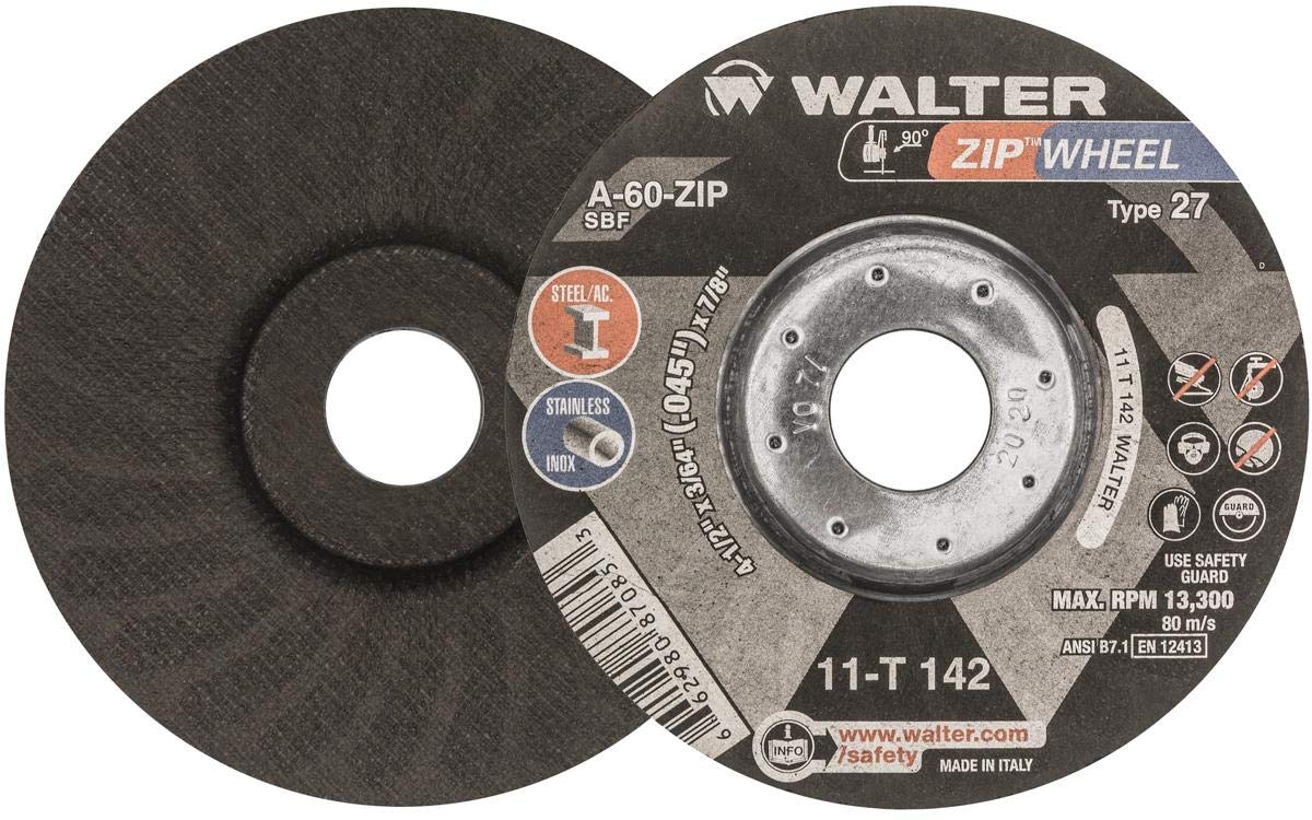 Walter 11T142 ZIP Cut-Off Wheel, 4-1/2 x 3/64 x 7/8 in, Type 27, A-60-ZIP, 25 Pack