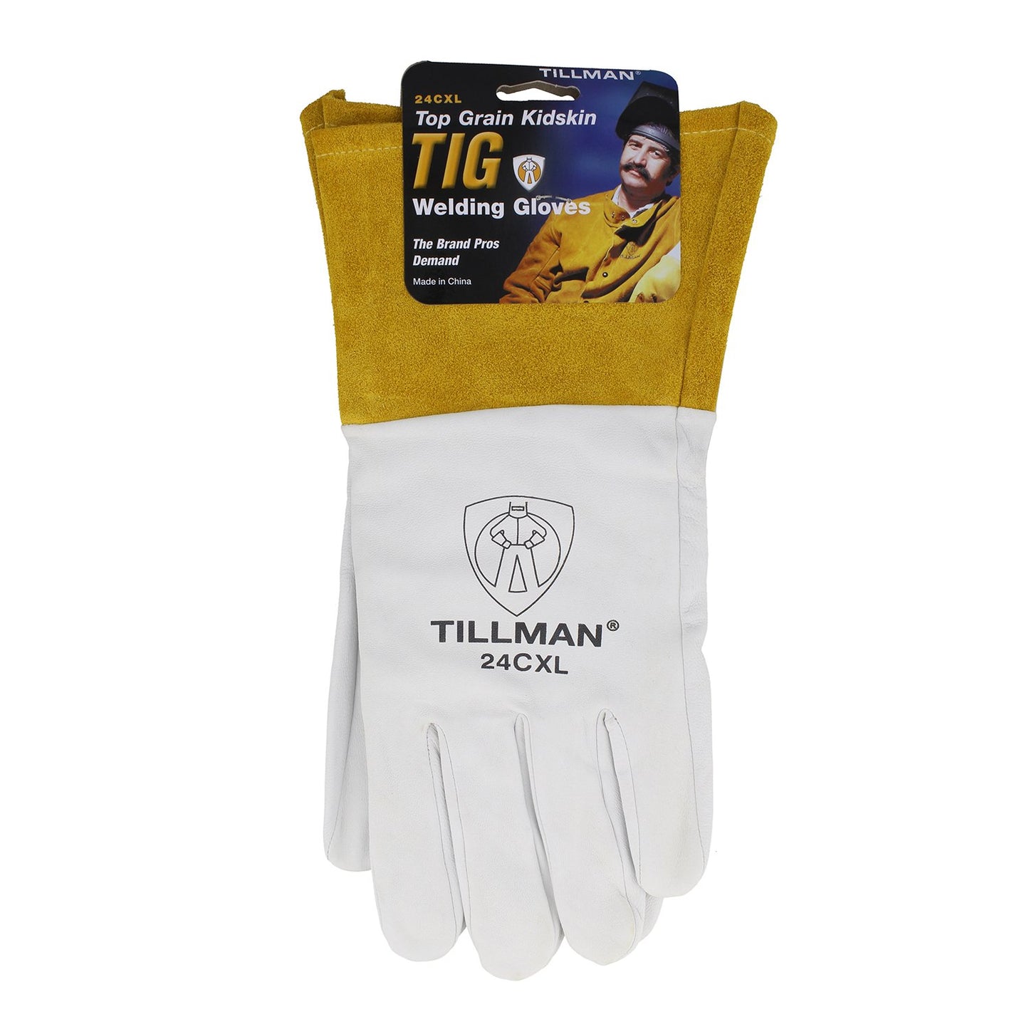 Tillman 24C-XL TIG Welding Gloves, Kidskin Top Grain, , Pearl/Gold, XL, 12" Length, 4" Cuff, Carded, 1 Pair
