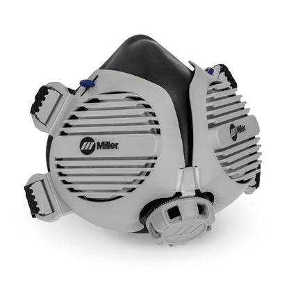 Close-up view of Miller LPR-100 Gen. II Half Mask Respirator focusing on its nuisance OV relief filters, ideal for p-100 organic vapor protection.