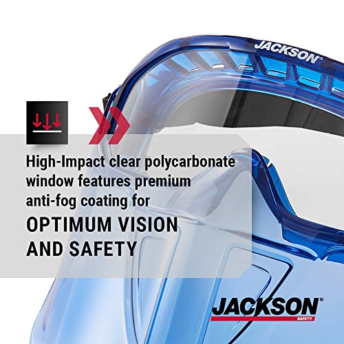 Jackson Safety GPL500 Premium Goggle with Detachable Face Shield, Anti-Fog Coating, Clear Lens, Blue, 21000