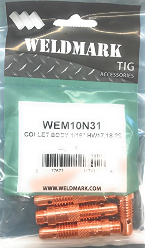 Weldmark TIG Collet Body Pack of 5 for #17, #18, #26 Torch, with clear packaging highlighting a .125" size specification.