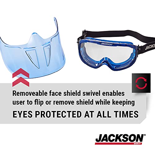 Jackson Safety GPL500 Premium Goggle with Detachable Face Shield, Anti-Fog Coating, Clear Lens, Blue, 21000