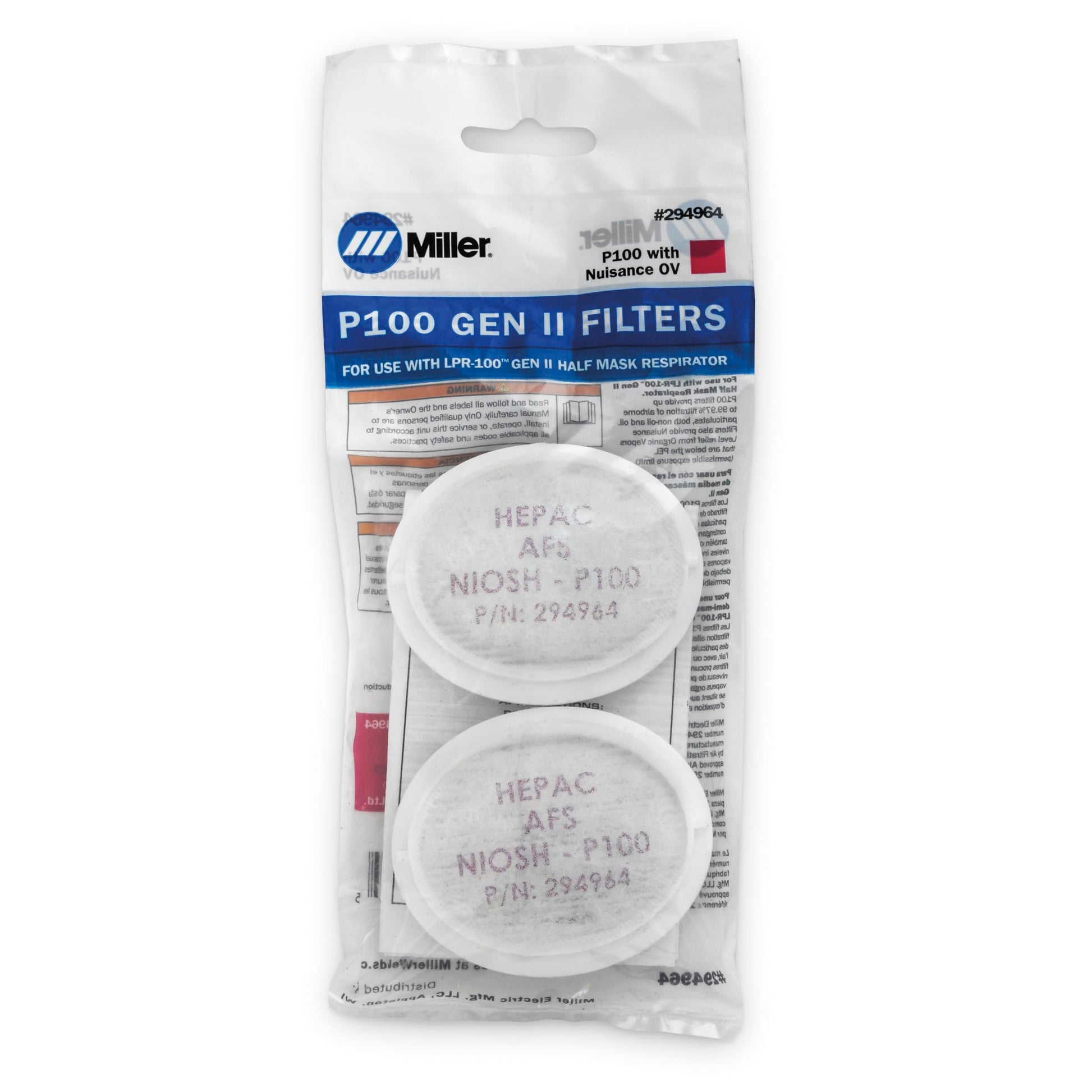 Miller LPR-100 Gen II filters designed for effective Air Cleaning, ensuring up to 99.97% filtration against nuisance organic vapor odors.