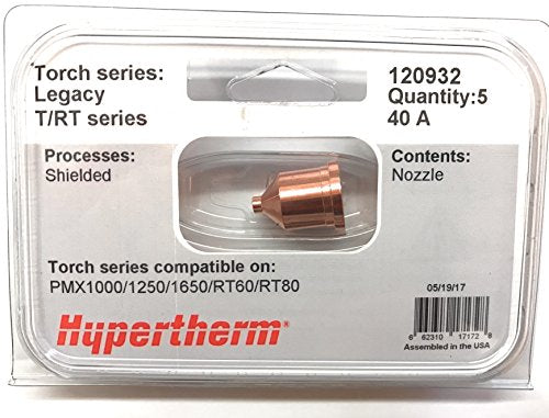Hypertherm 120932 Shielded Nozzle, designed for 40 amp plasma cutter applications, compatible with Powermax series.
