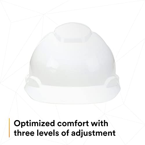 3M Hard Hat H-701R-UV, white lightweight hard hat with UV indicator and adjustable 4-point ratchet suspension for enhanced safety in construction and industrial applications.