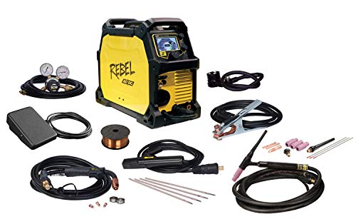 ESAB Rebel EMP 205ic AC/DC Multi-Process MIG/STICK/TIG Welder, showcasing its features as an all-in-one welding system.