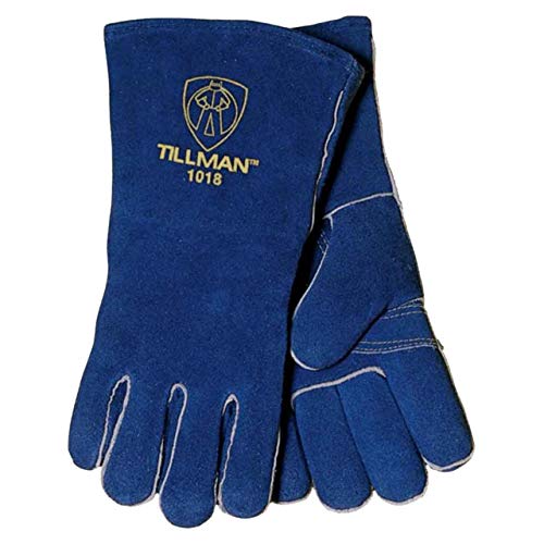 Tillman 1018 Large Cowhide Welding Gloves in blue, 14 inches long with reinforced thumb, by John Tillman and Co.
