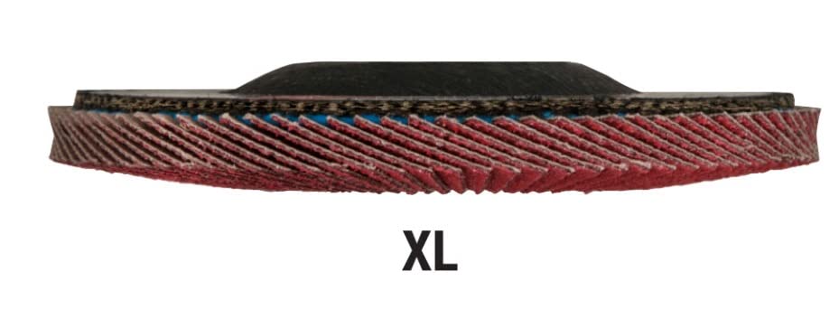 Weldcote Metals Weldcote 10668 Flap Discs C-Prime Ceramic 4.5" 40 Grit XL 7/8" Arbor - Side profile of the flap disc highlighting the XL design.