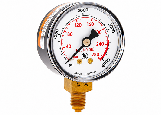 Harris 9006254, 2" x 50mm Straight Thread Bottom Mount Gauge - Painted Steel Case - 1 Each (0-4000 PSI)