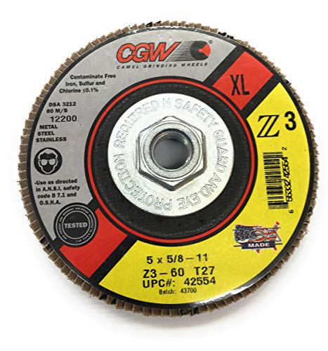 CGW Abrasive 42554, Flap Disc 5" x 5/8-11" 60 Grit Zirconia, Pack of (10)