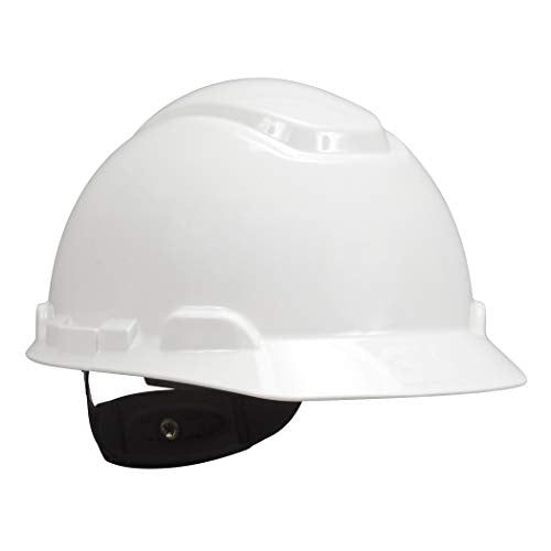 3M Hard Hat H-701R-UV in white color, showcasing lightweight design with UV indicator and adjustable 4-point ratchet suspension for optimum comfort and safety.