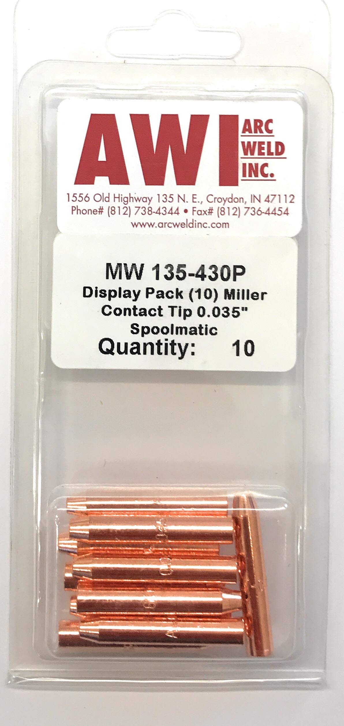 135-430 Miller Style Spoolmatic and XR 1st Generation Series Contact Tip .035-.052 - Arc Weld by Masterweld Pack of (25)