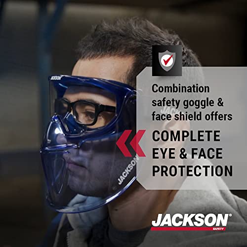 Jackson Safety GPL500 Premium Goggle with Detachable Face Shield, Anti-Fog Coating, Clear Lens, Blue, 21000