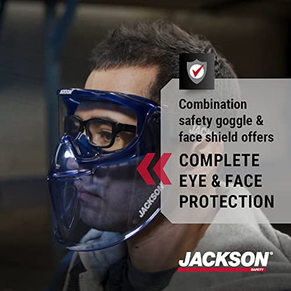 Jackson Safety GPL500 Premium Goggle with Detachable Face Shield, Anti-Fog Coating, Clear Lens, Blue, 21000