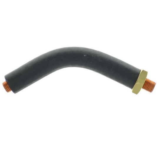 Miller Electric 169718 Gooseneck Tube Head Replacement for Superior Welding Performance - Pack of 1, Showing a curved black tube with threaded ends.