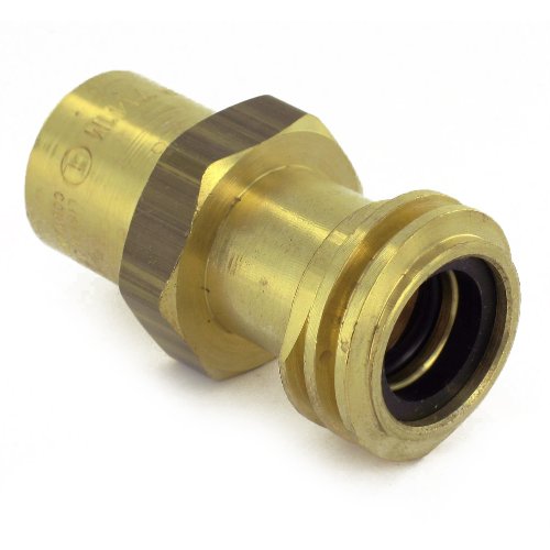 Rego 7141M Forklift Service Check Valve Connector featuring 3/8" NPT Female Inlet and 1-1/4" ACME Male Outlet, designed for optimal LPG cylinder performance.