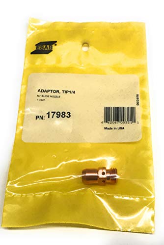 ESAB 17983 Adapter for MT-200 MIG Gun, featuring a genuine replacement nozzle and tip accessories, packaged for quality assurance.