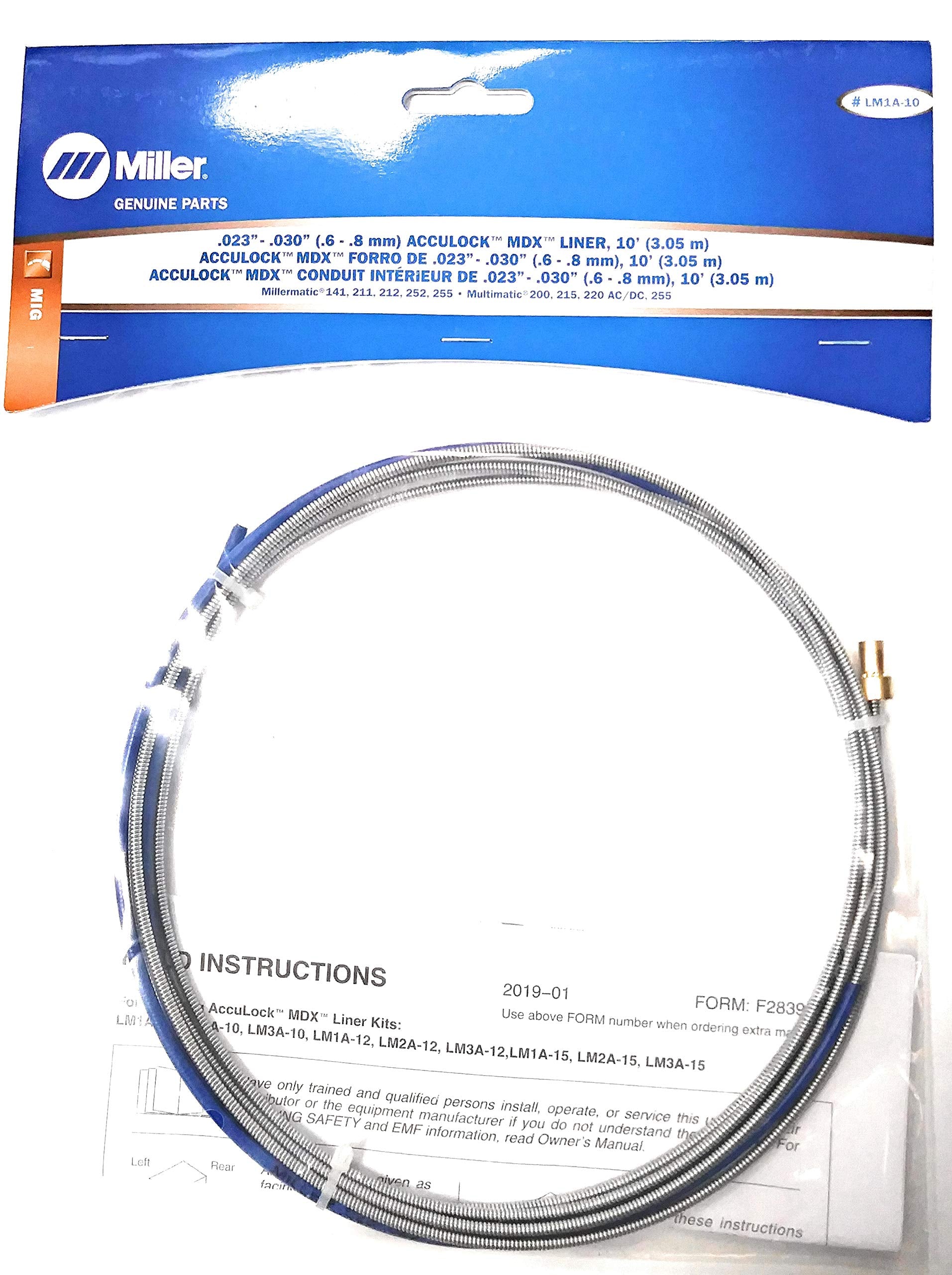 LM3A-10 Miller Acculock MDX Liner 10' for Miller Electric Co. optimized for seamless wire feeding, reduces burnbacks and wire-feeding issues in welding, ideal miller welding liner.
