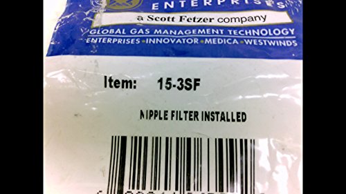 Western Enterprises 15-3SF Brass Regulator Inlet Nipple w/Filter package with item label. Suitable for gas regulators with 1/4" NPT connection.