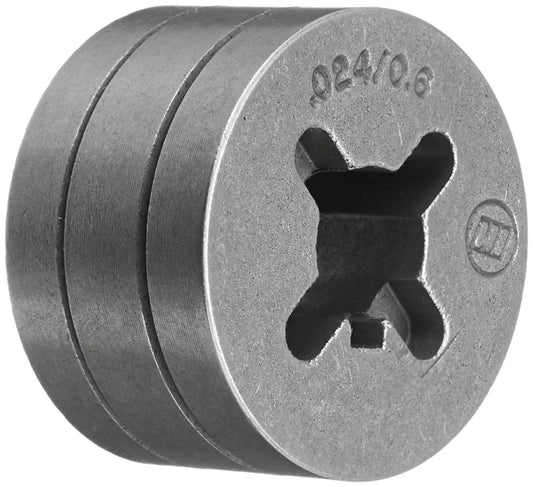Miller 202925 V-Groove Drive Roll designed for .024 and .030-.035 welding wire, showcasing a durable metal construction, suitable for efficient wire feeding in welding applications.