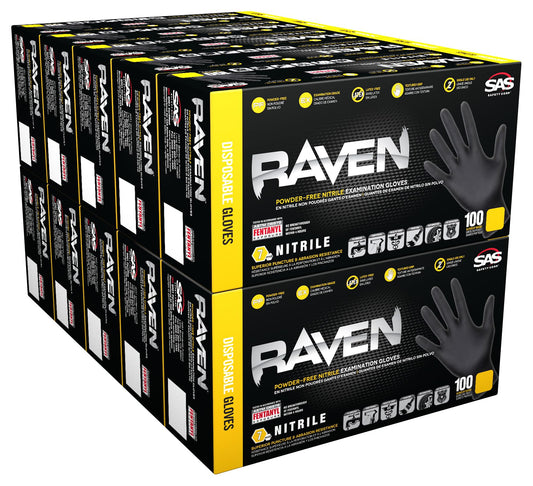 Raven SAS Safety 66518 6 mil Black Nitrile Disposable Gloves 7 Mil - Large - 10 Pack(100 Gloves per Box)