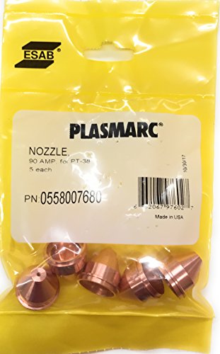 ESAB 0558007680 Plasma Nozzle 90 AMP, Pack of 5, designed for high-performance plasma cutting applications, ensures excellent arc stability.