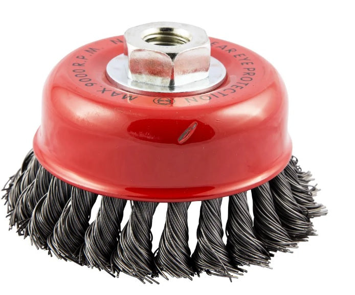 Norton 39103 Carbon Steel 4 inch Knot Wire Cup Brush 5/8-11 Threaded Arbor
