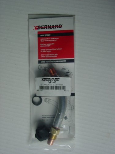 BERNARD QT3-45 Q Gun Tube Assembly packaged in clear plastic with visible components including a 45-degree gas nozzle and hand-tightened nut for efficient welding.