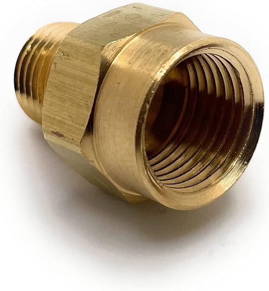 Miller 14990 1/4" Male NPT x 5/8-18 Female Outlet Bushing by Smith Equipment, showcasing a durable brass construction with a secure threading design.