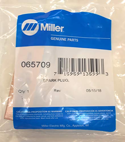 Miller Electric 065709 Spark Plug for Onan P-216/P-218/P-220, packaged and labeled as genuine parts.