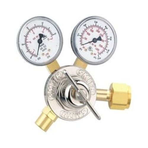 Miller Electric 30 Series Flow Gauge Regulator featuring dual pressure gauges for carbon dioxide applications, with a robust single-stage design, capable of delivering gas at 50 CFH, ideal for commercial and industrial use.
