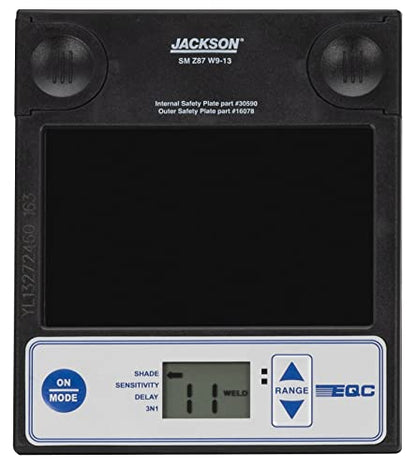 Jackson Safety 16622 NexGen 3-In-1 Digital ADF Cartridge featuring a top view of the digital auto-darkening filter controls, highlighting shade and sensitivity adjustments for welding tasks.